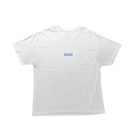 a white t - shirt with a blue logo on it