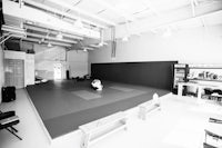a black and white photo of a martial arts studio