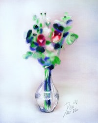a painting of flowers in a vase