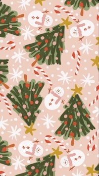 a christmas pattern with snowmen, trees and candy canes