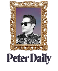 the peter daily logo with a man in sunglasses