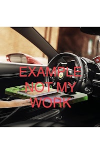 an image of a person in a car with the words example not my work