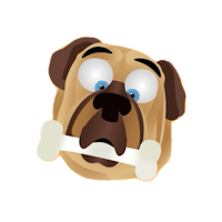 a cartoon dog with a bone in his mouth