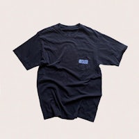 a black t - shirt with a blue logo on it