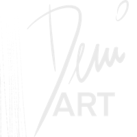 a black and white logo with the words del art