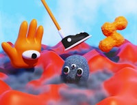 a 3d illustration of an orange hand holding a broom