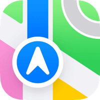 the apple gps app icon with a blue arrow