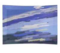 a blue and purple abstract painting on a glass plate