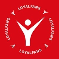 the logo for loyalfans on a red background