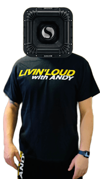 a man wearing a t - shirt with the words livinloud and andy
