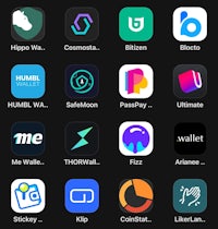 a list of different apps on a black screen