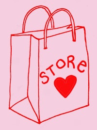 a drawing of a shopping bag with a heart on it