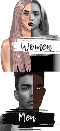 a picture of a woman and a man with the words women and men