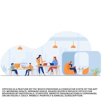 an illustration of an office with people sitting at desks
