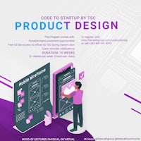 a poster with the words code to startup by eo product design