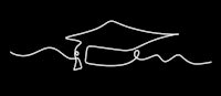 a line drawing of a graduation cap on a black background