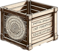 a wooden crate with the words,'empathy, non-fetishistic education'