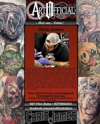 a flyer for chris james tattoos