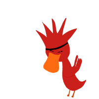 a cartoon red bird with an orange beak