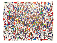 an abstract painting with many colors on a white background