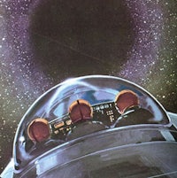 an illustration of a spaceship with two people in it