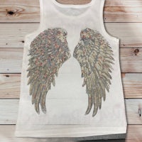 a white tank top with two angel wings on it