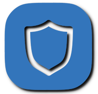 a shield icon on a blue square