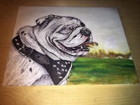 a drawing of a bulldog wearing a bandana