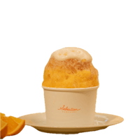 a cup of ice cream with a slice of orange