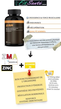a bottle of zma with a description of the product