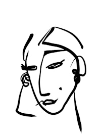 a black and white drawing of a woman's face