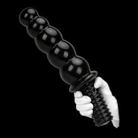 a hand holding a black ball shaped dildo on a black background