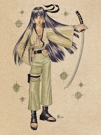 a drawing of a girl holding a samurai sword