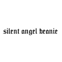 a white background with the words silent angel beanie