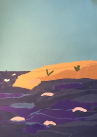 a painting of a small island in the ocean