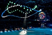 an ice rink with a lot of lights on it