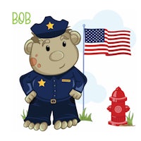 a cartoon teddy bear with an american flag and a fire hydrant