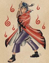 a drawing of a naruto character with flames