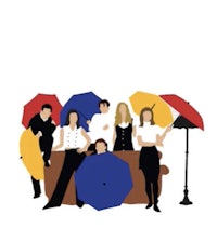 a group of people holding umbrellas on a couch