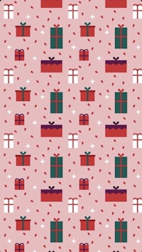 a pink background with presents on it