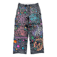 a pair of pants with colorful designs on them