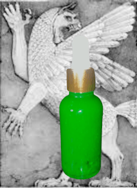 a green bottle with an eagle on it