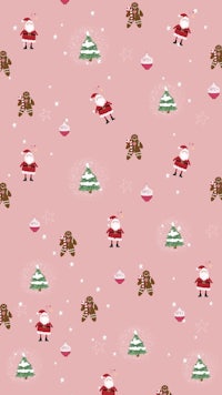 a pink christmas pattern with santa claus and gingerbread men