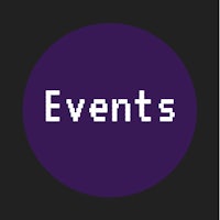 a purple circle with the word events on it