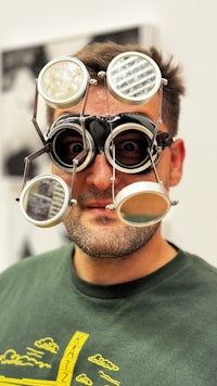 a man with goggles on his face