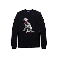 a black sweater with a dalmatian on it