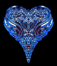 an ornate blue heart on a black background