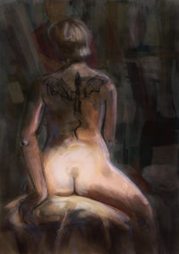 a painting of a nude woman sitting on a stool