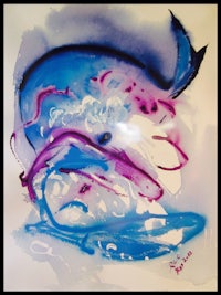 a painting of a blue and purple whale
