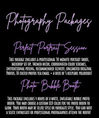 a black background with the words photography packages